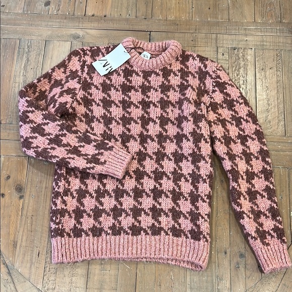 Zara Pink chunky knit Houndstooth Sweater nwt - Picture 1 of 7